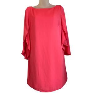 Milly Silk Mini Dress Size 4 Coral Pink Butterfly Flutter Sleeve Wedding Guest‎